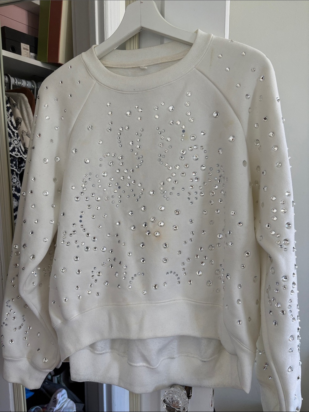 Cynthia Rowley Embellished White Crewneck Sweater - Sparkle Detail